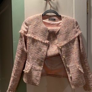 Pink tweed blazer and short set